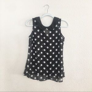 Pink rose polka dot sheer blouse peter pan collar